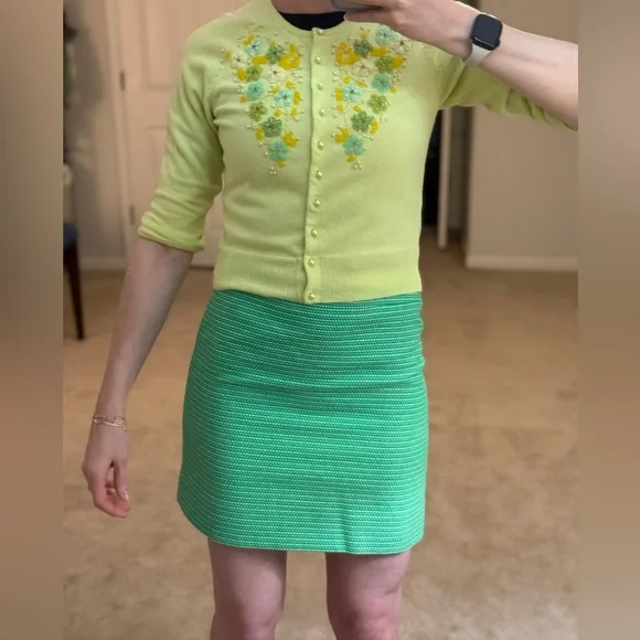 J. Crew Kelly Green Tweed Texture Women's Mini Skirt Size 0 - Picture 4 of 4